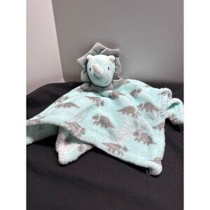Baby Blue Dinosaur Plush Lovey Blanket With Triceratops Head 14"x14" 100% Polyes